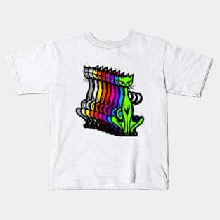 Retro 1970's Funky Groovy Multicolored Cats in a row Kids T-Shirt